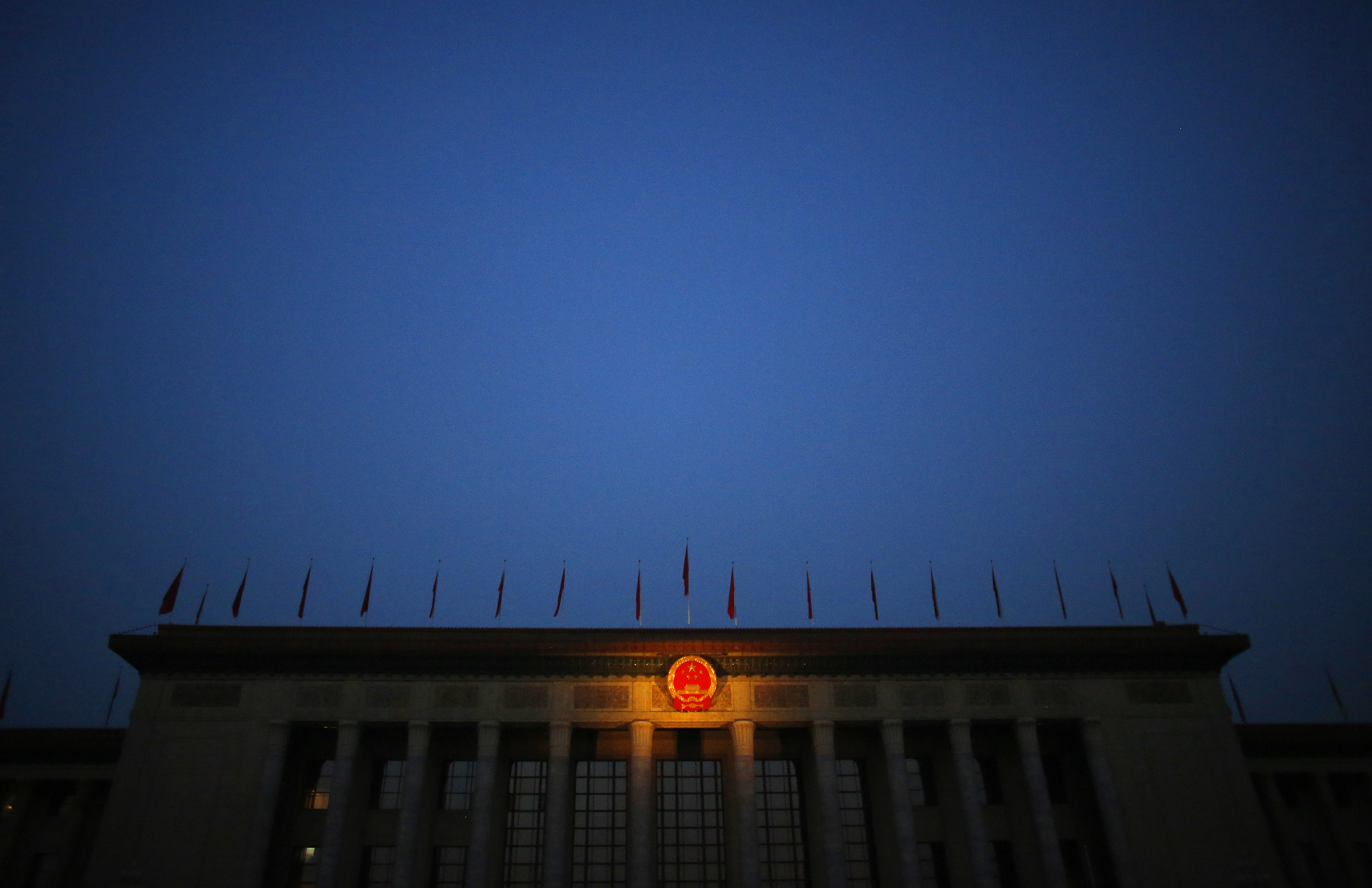 The Great Hall of the People, where the National People's Congress will be held is seen in Beijing, March 5, 2015. Around 3,000 delegates to the annual meeting of China's parliament, the National People's Congress, will meet in Beijing's Great Hall of the People on March 5 for a session that normally lasts around 10 days. REUTERS/Carlos Barria (CHINA - Tags: POLITICS TPX IMAGES OF THE DAY) - GM1EB350M8U01