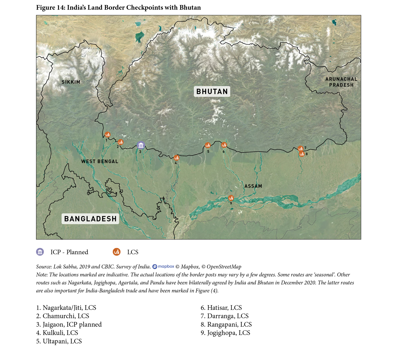 Figure 14: India’s Land Border Checkpoints with Bhutan
