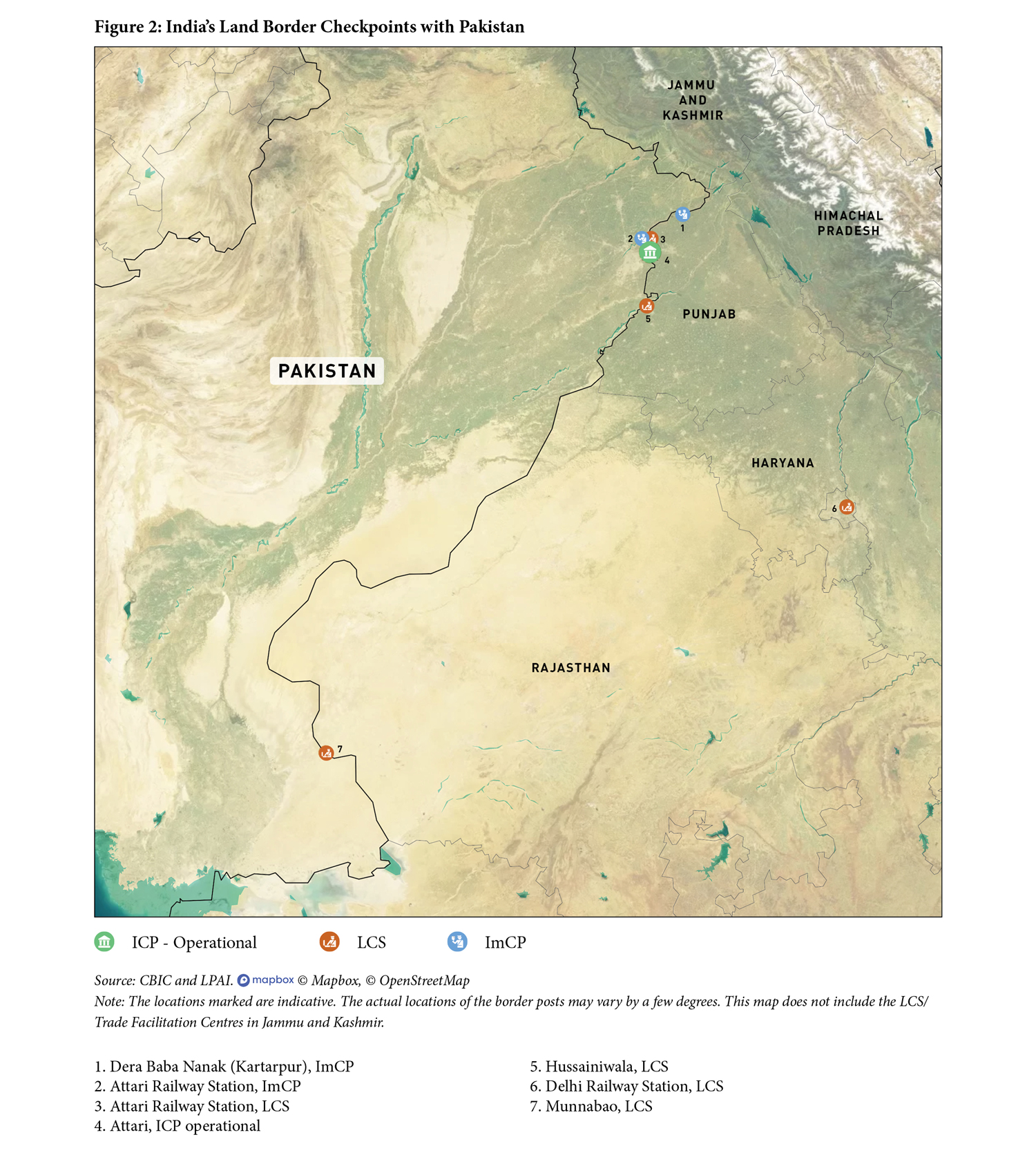 Figure 2: India’s Land Border Checkpoints with Pakistan