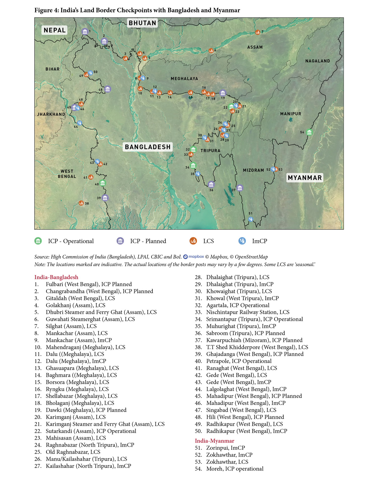 Figure 4: India’s Land Border Checkpoints with Bangladesh and Myanmar