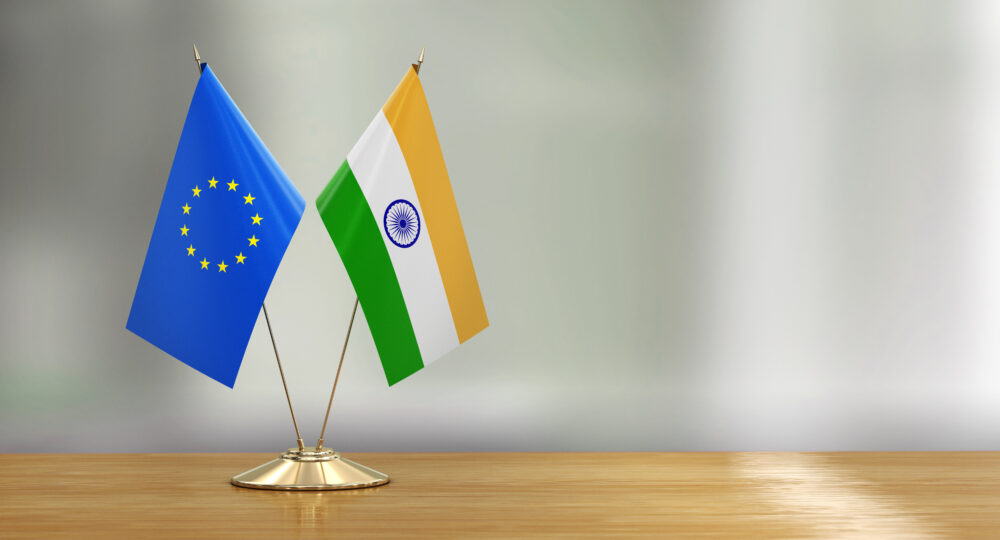 European Union and Indian flags